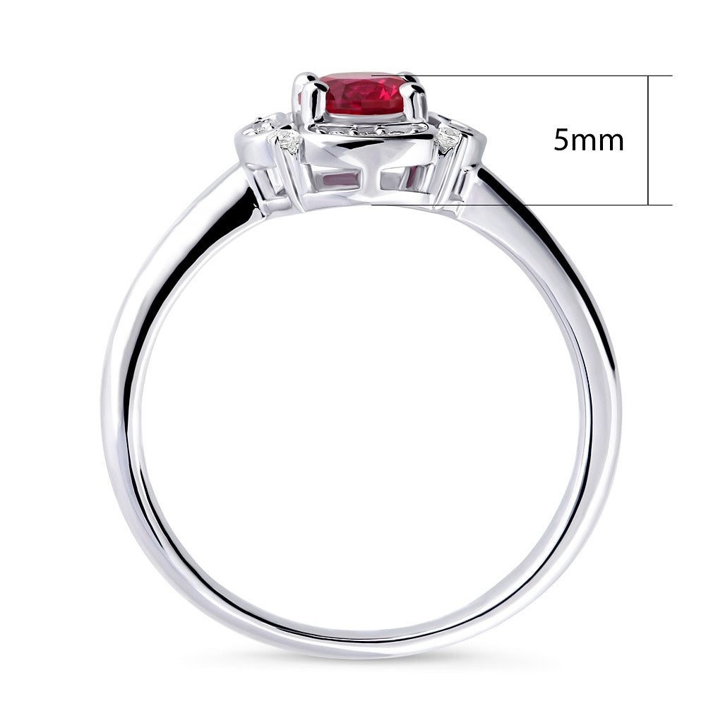 Halo Flower Ruby-Red CZ Ring in Sterling Silver
