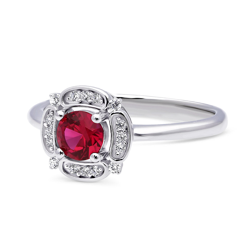 Side view of Halo Flower Ruby-Red CZ Ring in Sterling Silver, 9 of 12