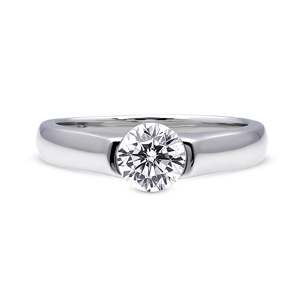 Solitaire 0.8ct Half Bezel Set Round CZ Ring in Sterling Silver, 1 of 7