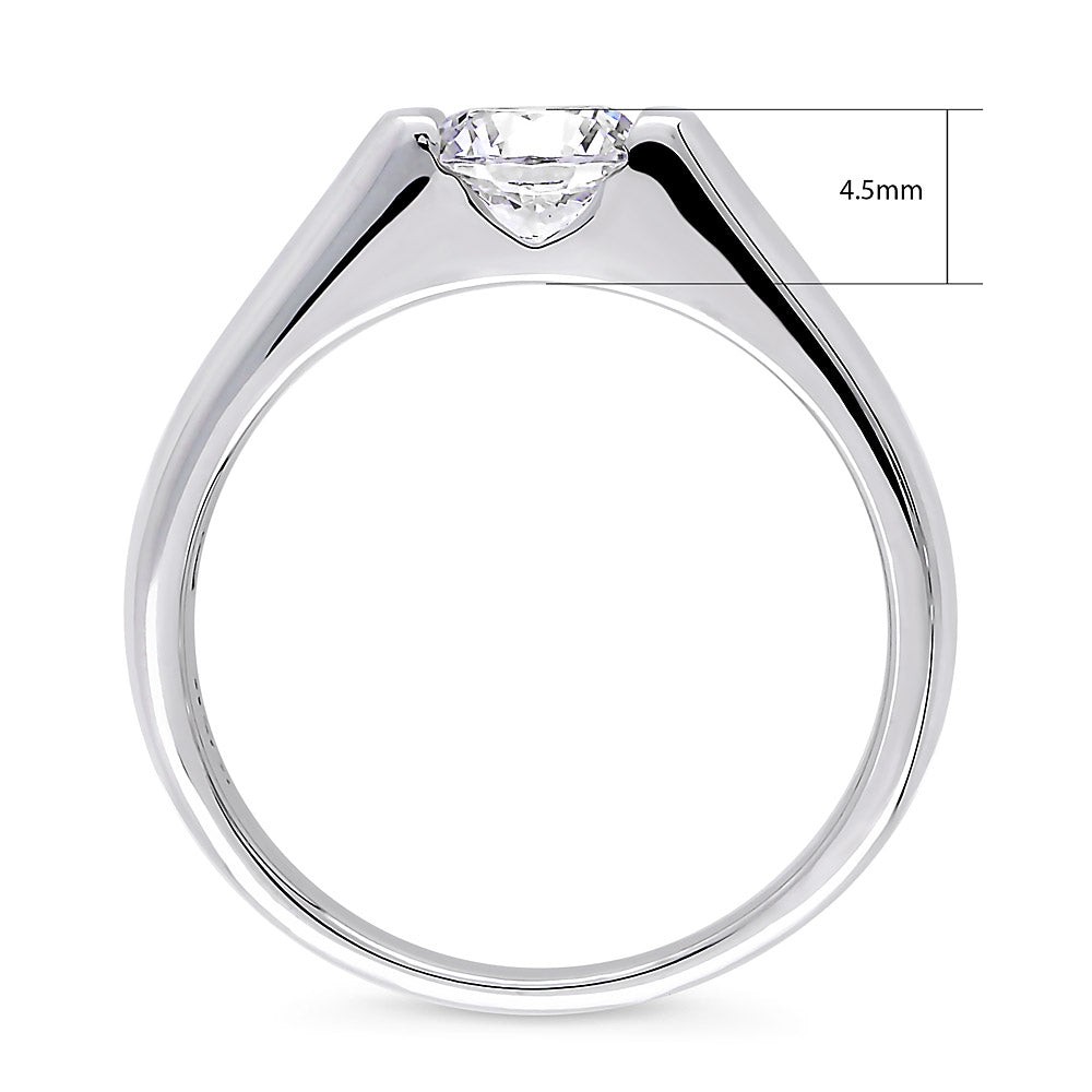Alternate view of Solitaire 0.8ct Half Bezel Set Round CZ Ring in Sterling Silver, 6 of 7
