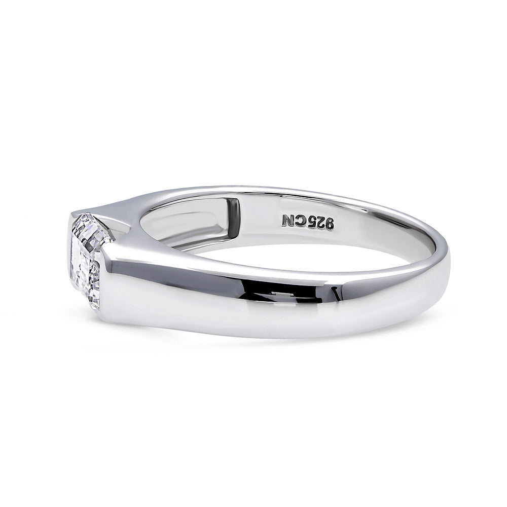 Angle view of East-West Solitaire 1ct Bezel CZ Ring in Sterling Silver, 5 of 13