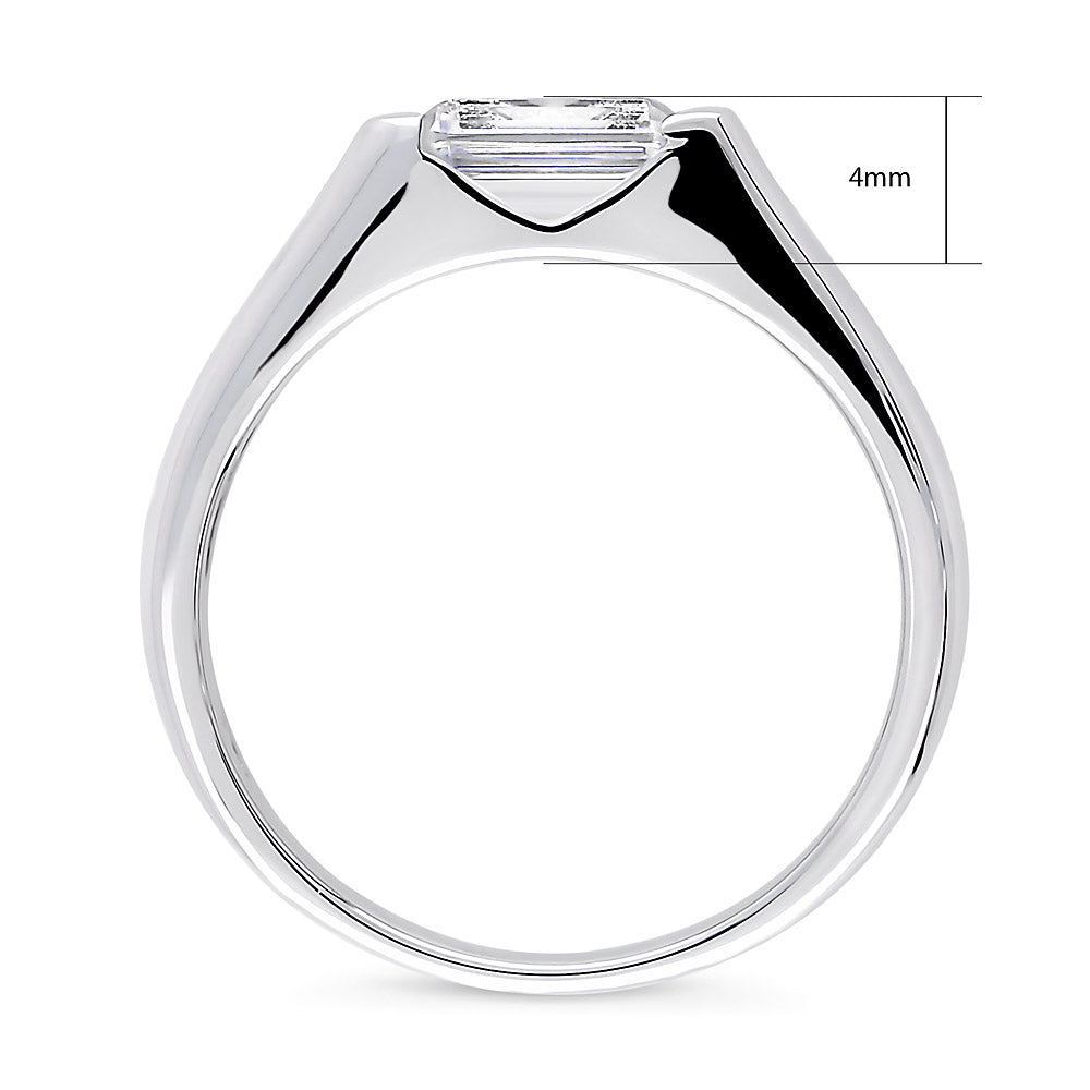Alternate view of East-West Solitaire Half Bezel Set CZ Ring in Sterling Silver