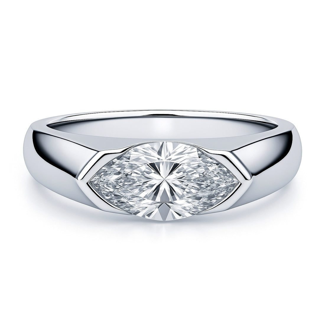 East-West Solitaire 1ct Bezel CZ Ring in Sterling Silver