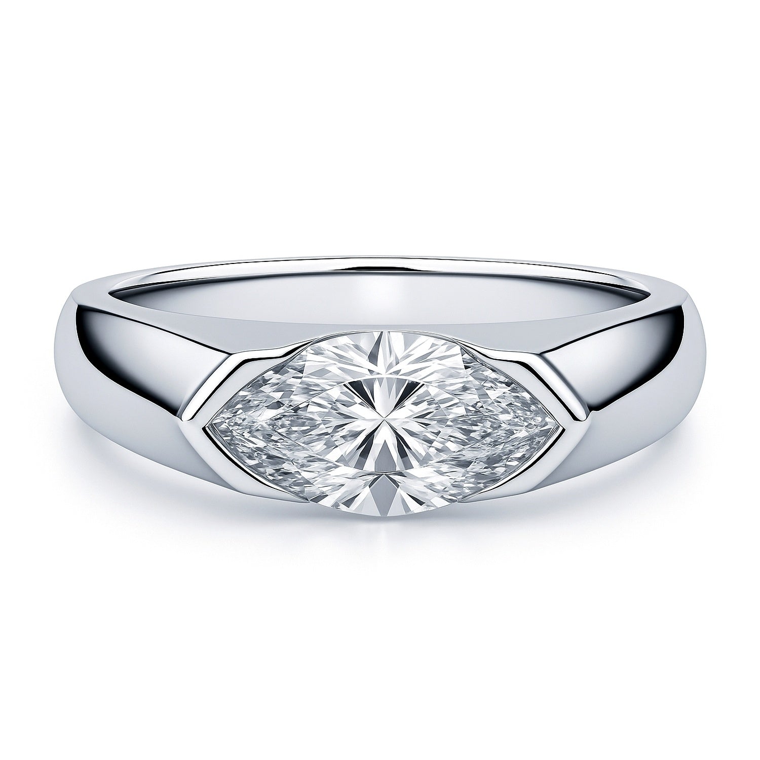 East-West Solitaire 1ct Bezel CZ Ring in Sterling Silver, 1 of 11