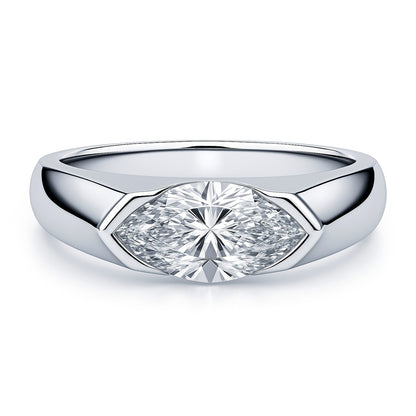 East-West Solitaire 1ct Bezel CZ Ring in Sterling Silver
