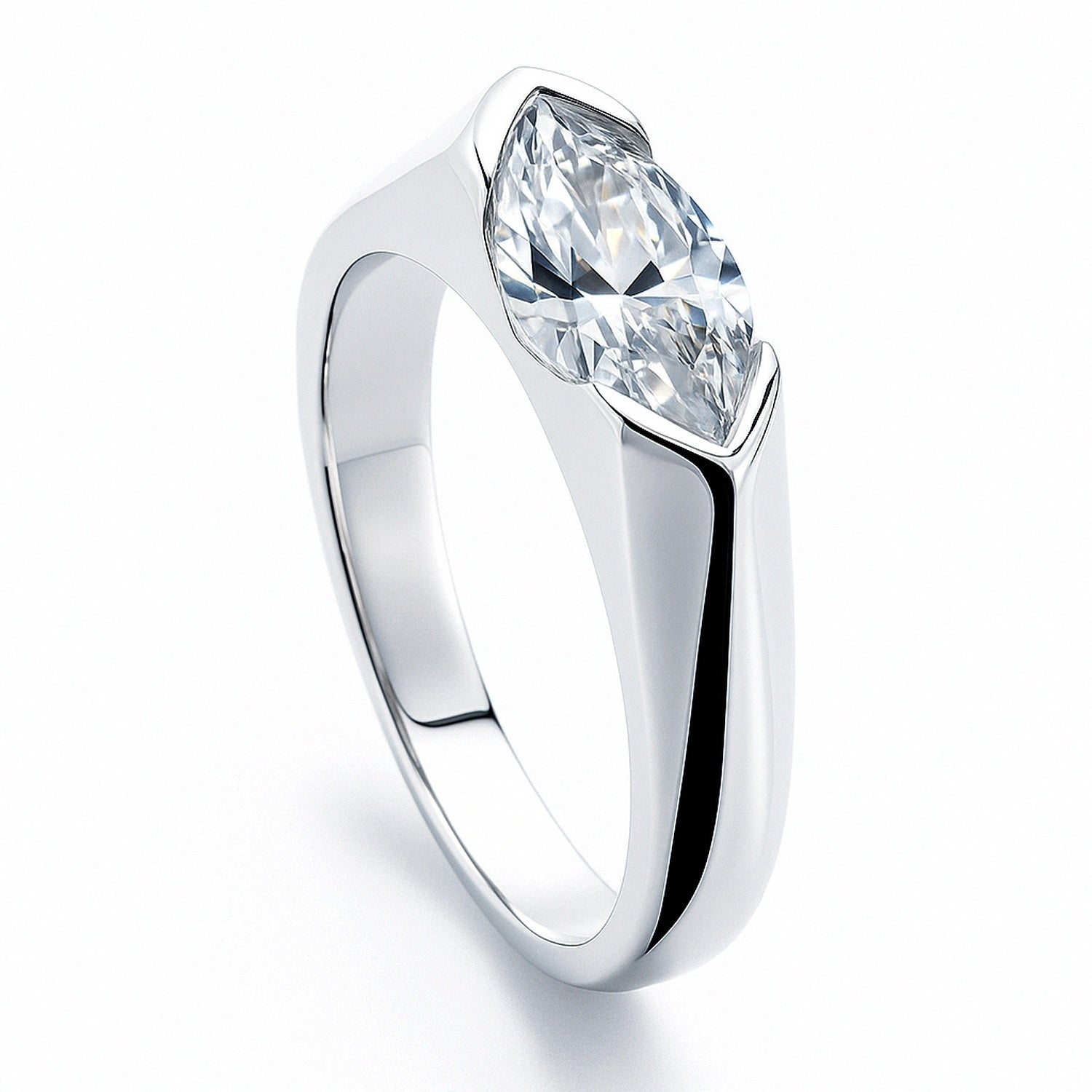 East-West Solitaire 1ct Bezel CZ Ring in Sterling Silver