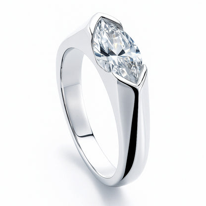 East-West Solitaire 1ct Bezel CZ Ring in Sterling Silver