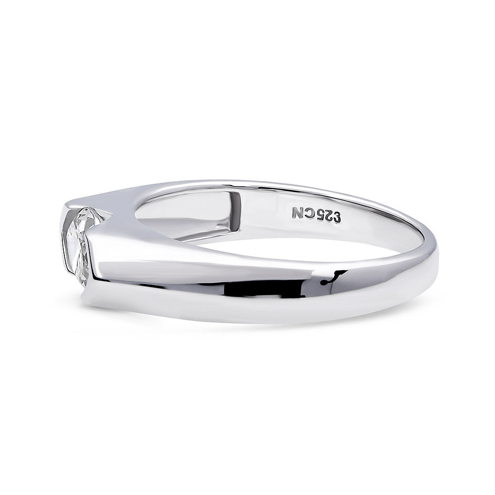 Angle view of East-West Solitaire 1ct Bezel CZ Ring in Sterling Silver, 5 of 11