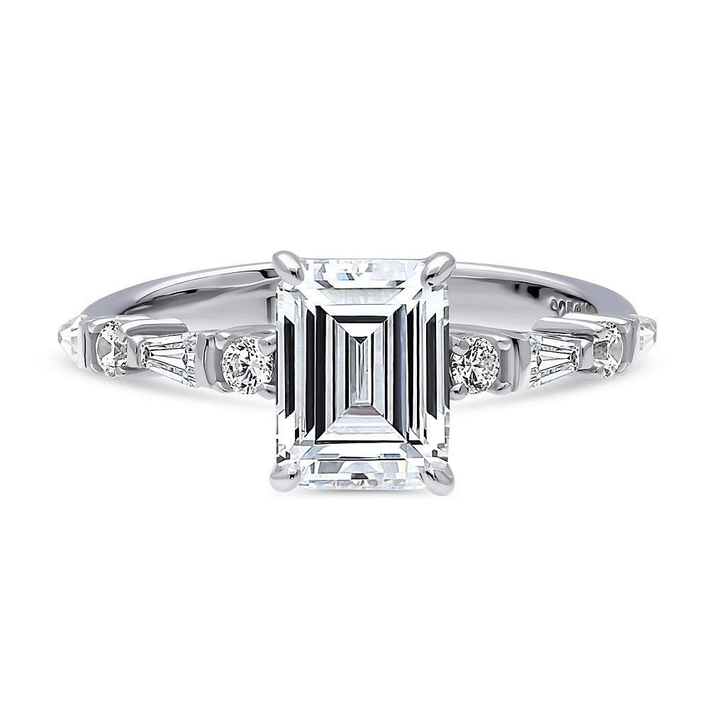 Solitaire Art Deco 1.7ct Step Emerald Cut CZ Ring in Sterling Silver, 1 of 5