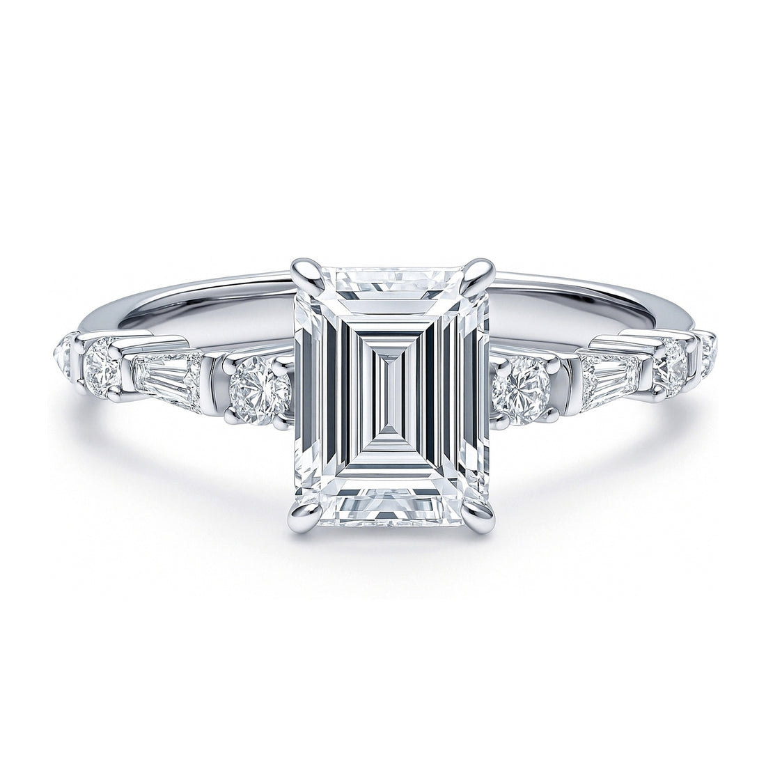 Solitaire Art Deco 1.7ct Emerald Cut CZ Ring in Sterling Silver
