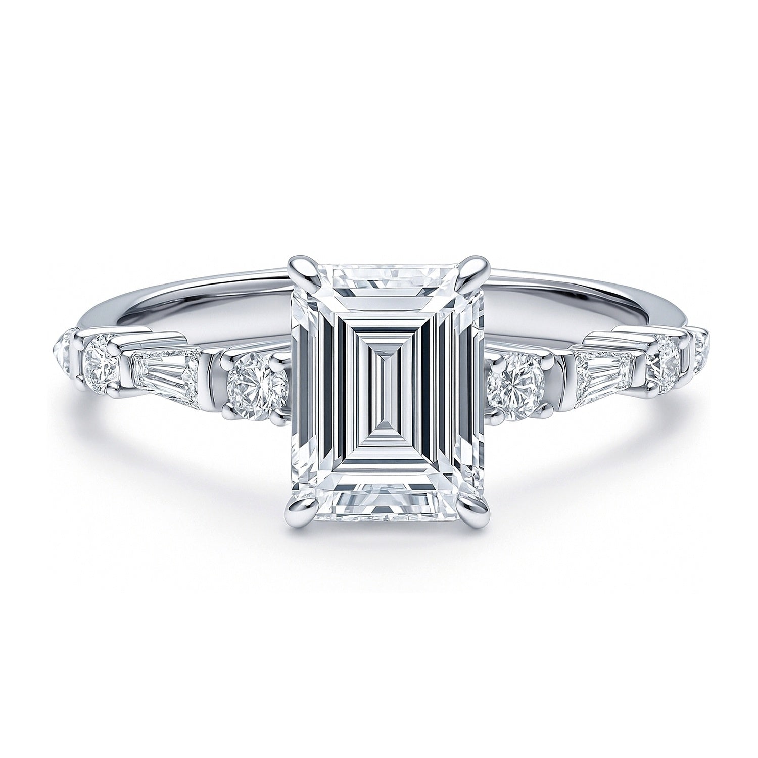 Solitaire Art Deco 1.7ct Emerald Cut CZ Ring in Sterling Silver, 1 of 7