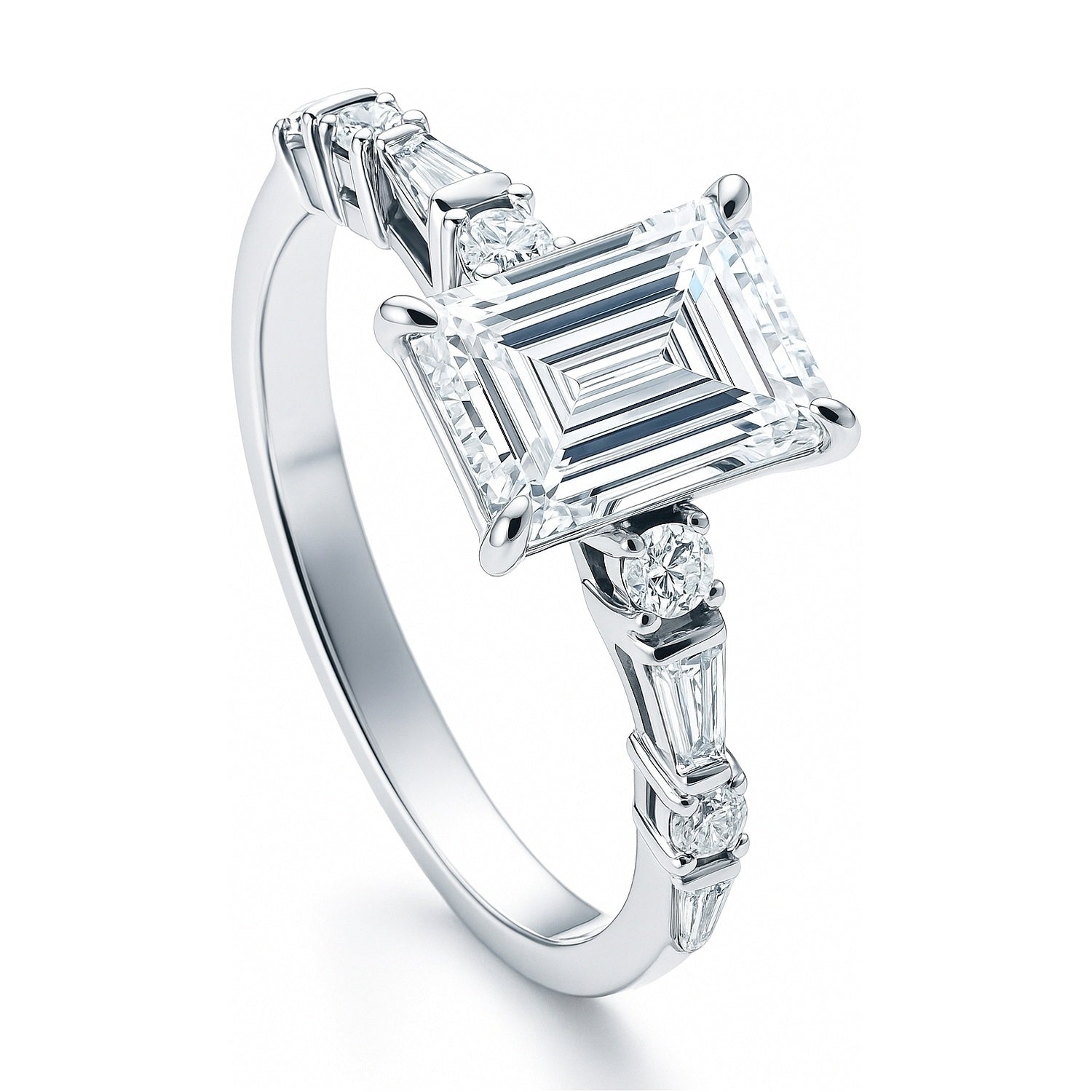 Solitaire Art Deco 1.7ct Emerald Cut CZ Ring in Sterling Silver
