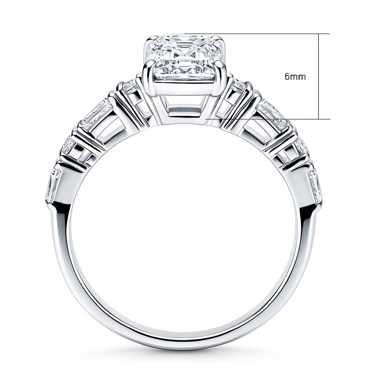 Solitaire Art Deco 1.7ct Emerald Cut CZ Ring in Sterling Silver, 6 of 7