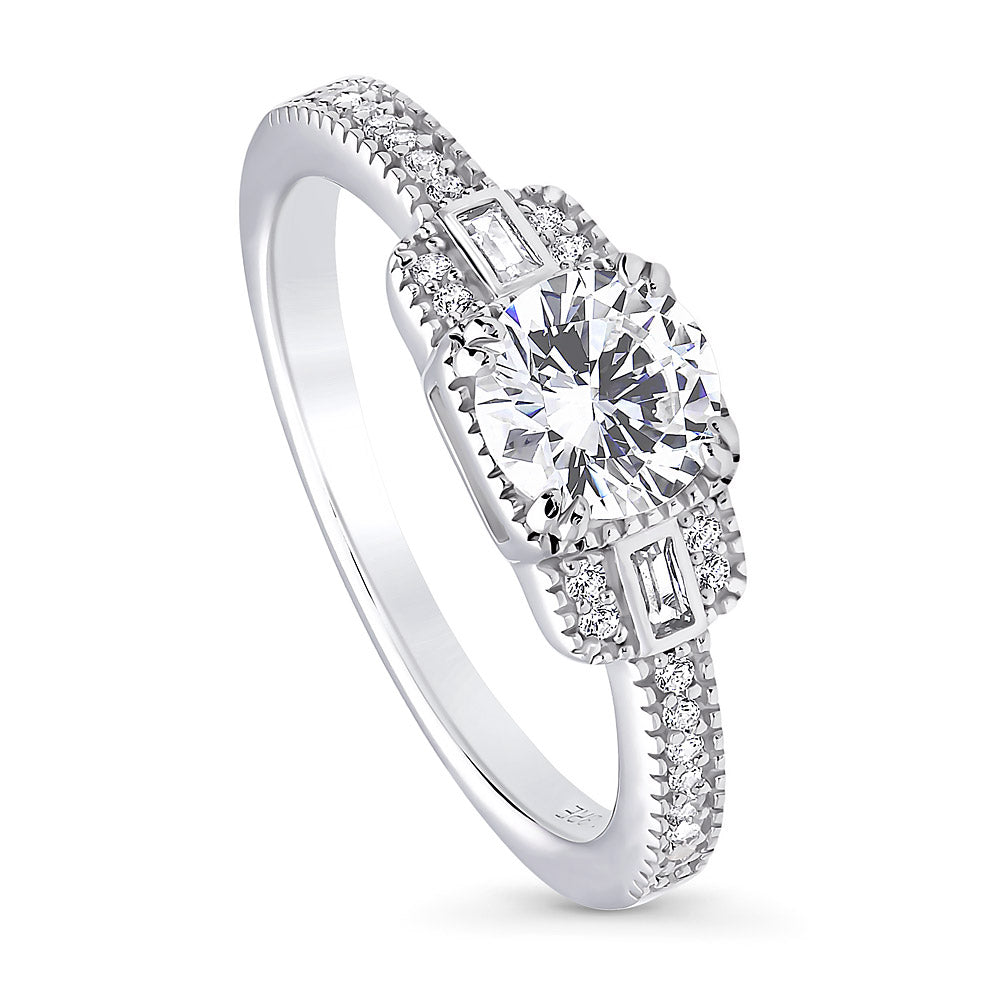Silver Vintage Inspired Art Deco Cubic Zirconia Fashion Ring