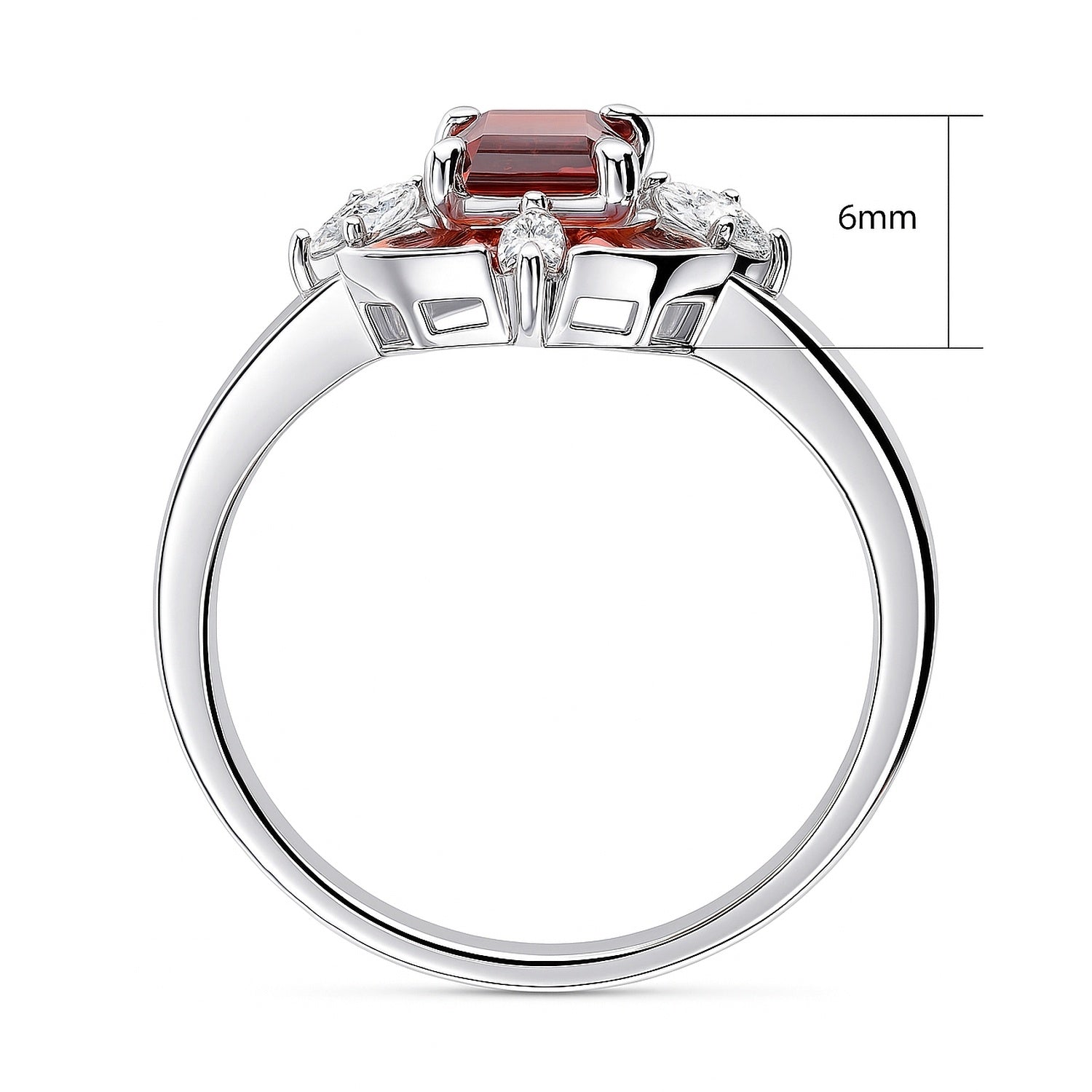 Halo Art Deco Garnet-Red Emerald Cut CZ Ring in Sterling Silver, 6 of 8