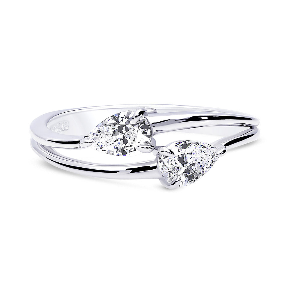 2-Stone CZ Split Shank Ring in Sterling Silver, 1 of 9