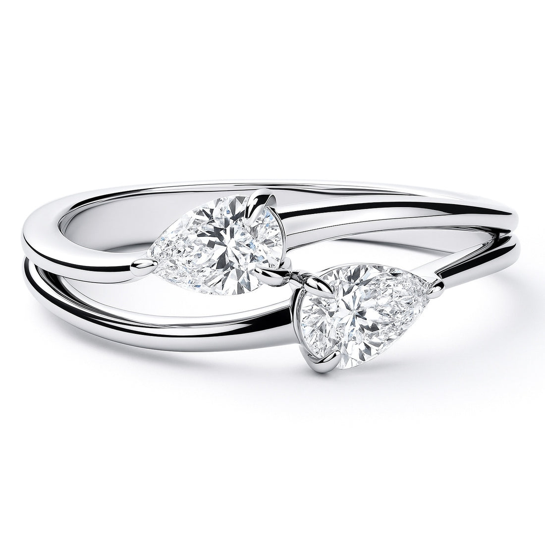 Bypass 2-Stone CZ Split Shank Ring in Sterling Silver