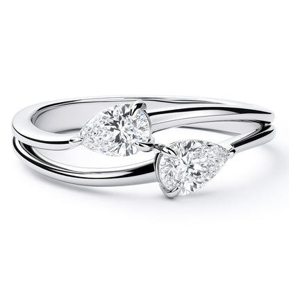 Bypass 2-Stone CZ Split Shank Ring in Sterling Silver
