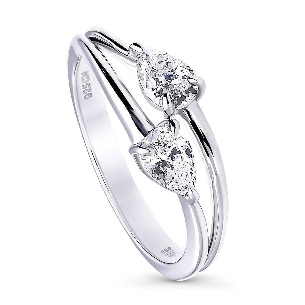 Front view of 2-Stone CZ Split Shank Ring in Sterling Silver, 4 of 9