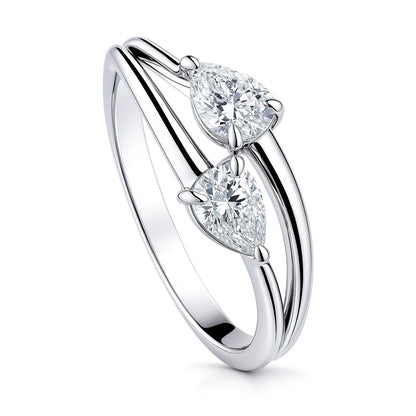 Bypass 2-Stone CZ Split Shank Ring in Sterling Silver