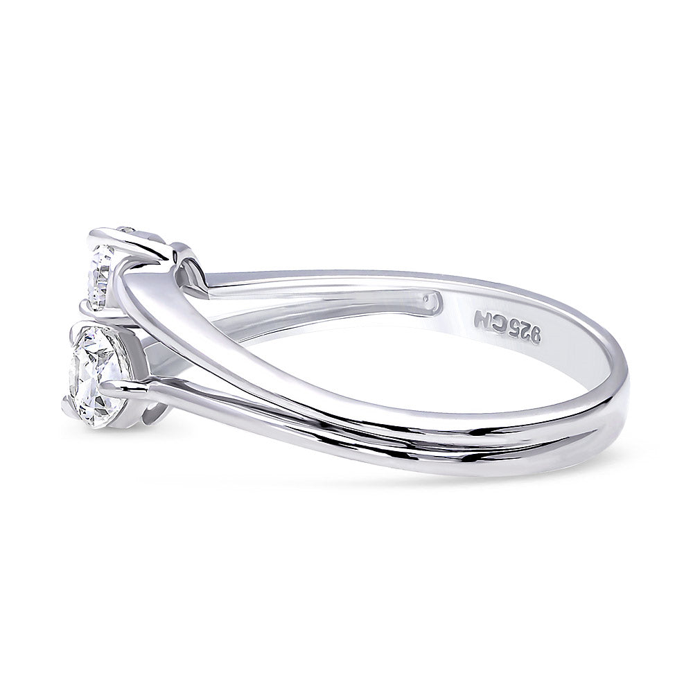 Bypass 2-Stone CZ Split Shank Ring in Sterling Silver