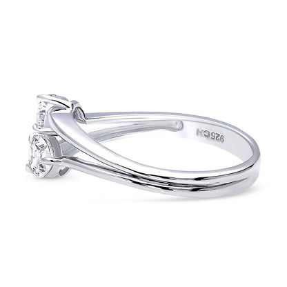 Bypass 2-Stone CZ Split Shank Ring in Sterling Silver