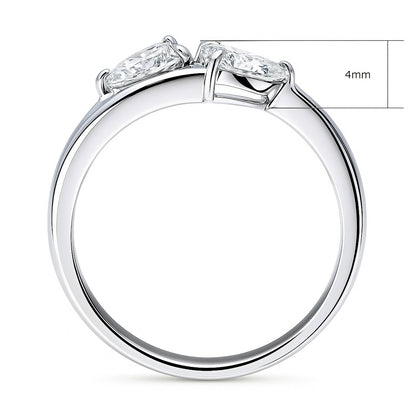 Bypass 2-Stone CZ Split Shank Ring in Sterling Silver