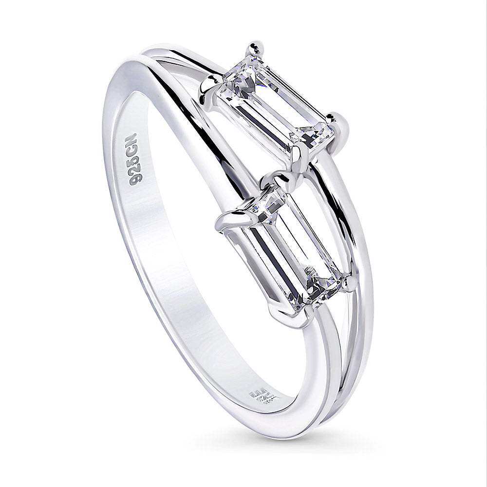 Front view of Bypass 2-Stone CZ Split Shank Ring in Sterling Silver, 4 of 9