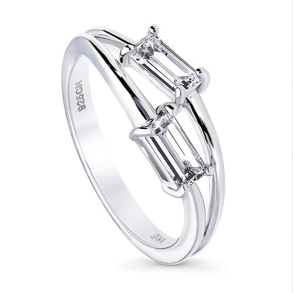 Bypass 2-Stone CZ Split Shank Ring in Sterling Silver