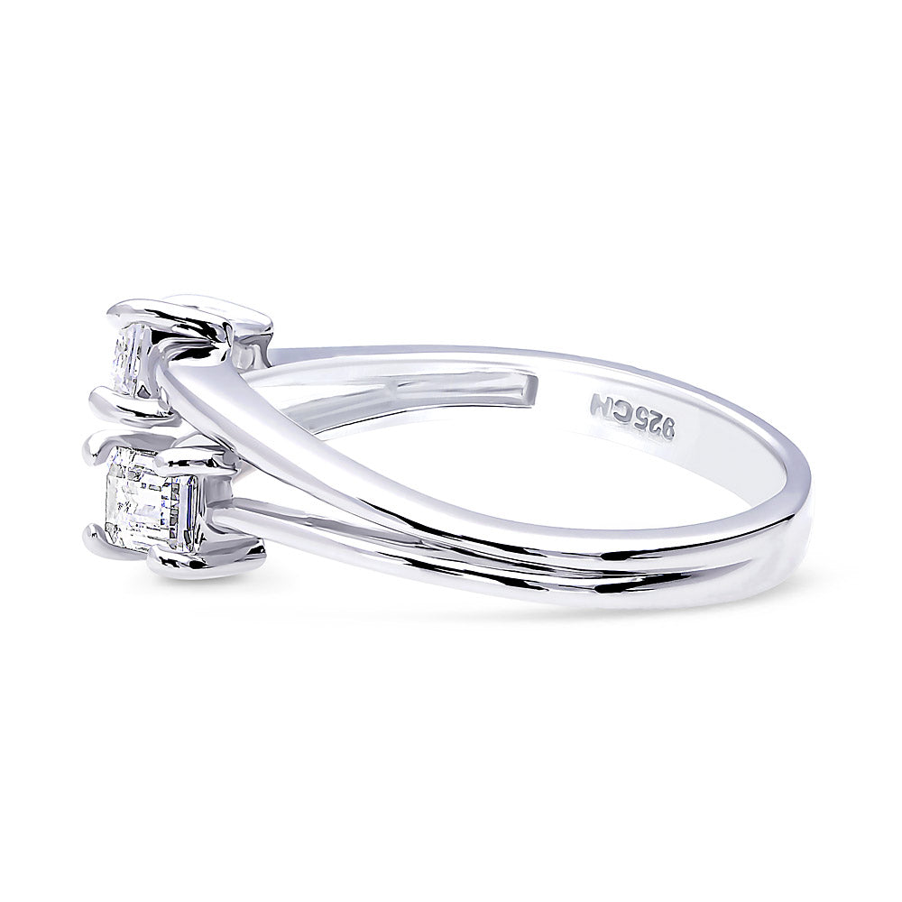 Angle view of Bypass 2-Stone CZ Split Shank Ring in Sterling Silver, 5 of 9