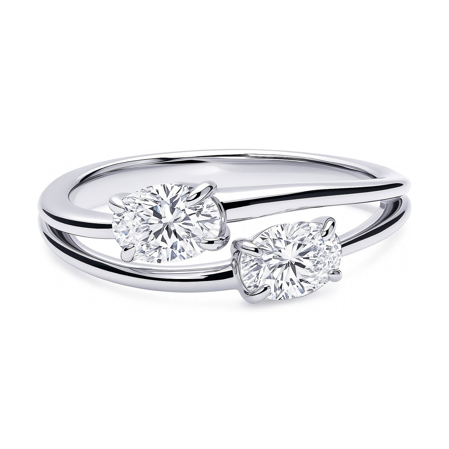 Bypass 2-Stone CZ Split Shank Ring in Sterling Silver, 1 of 12