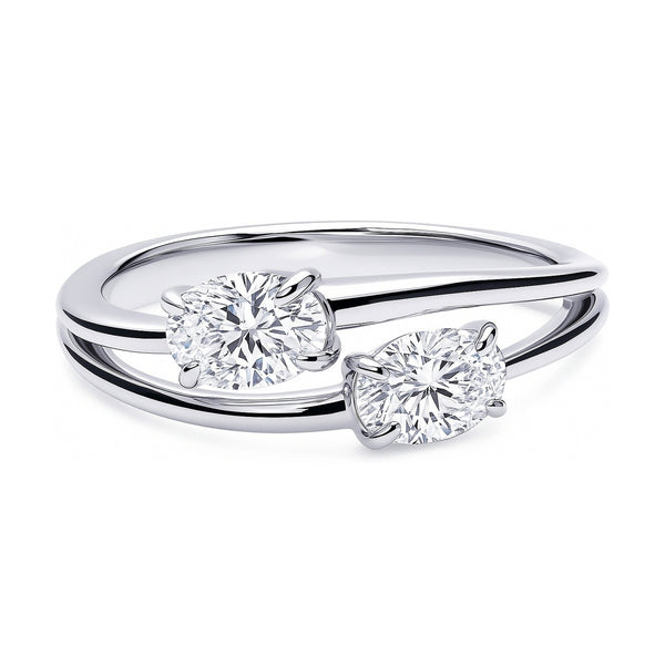 Sterling Silver Bypass 2-Stone Promise CZ Split Shank Ring #R1892 Sterling Silver Bypass 2-Stone Promise CZ Split Shank Ring #R1892