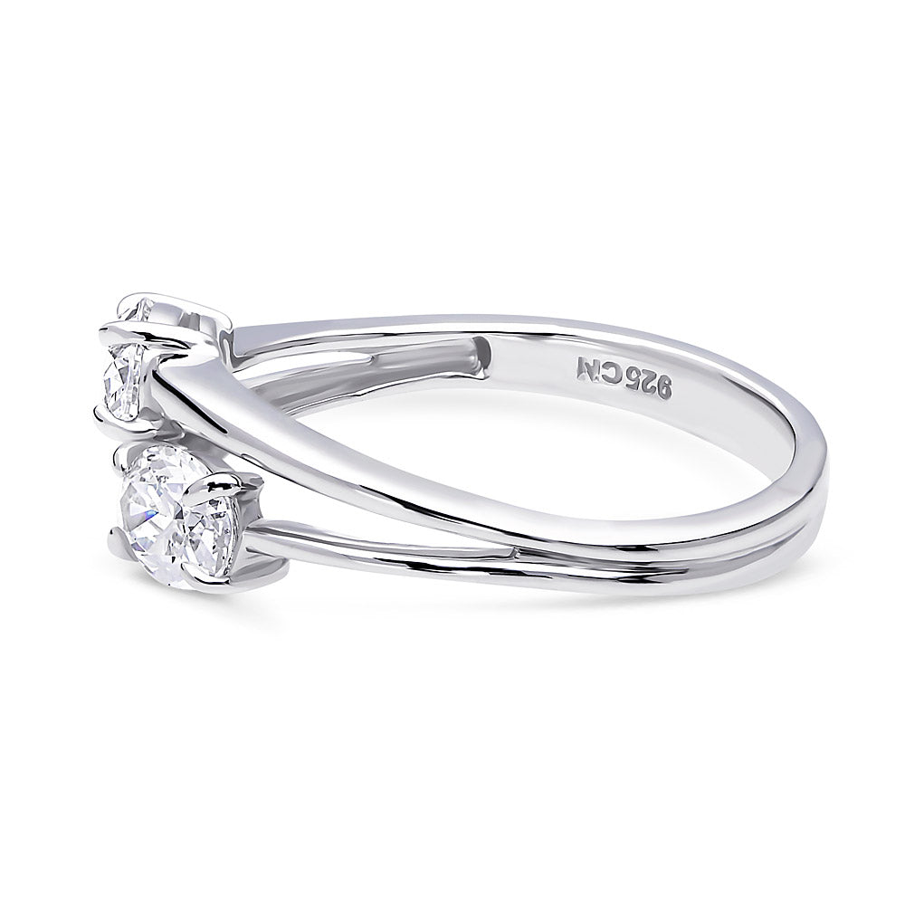Bypass 2-Stone CZ Split Shank Ring in Sterling Silver