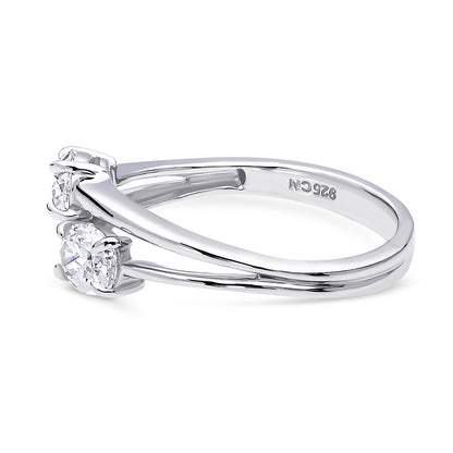 Bypass 2-Stone CZ Split Shank Ring in Sterling Silver