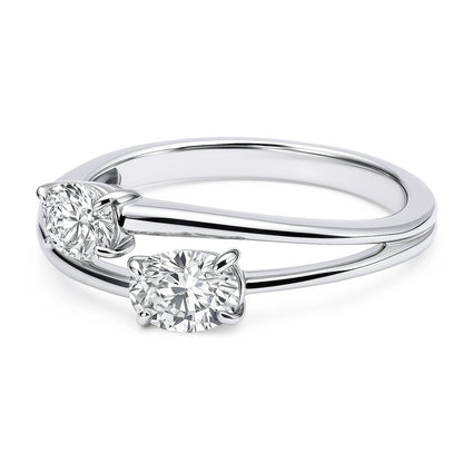Bypass 2-Stone CZ Split Shank Ring in Sterling Silver