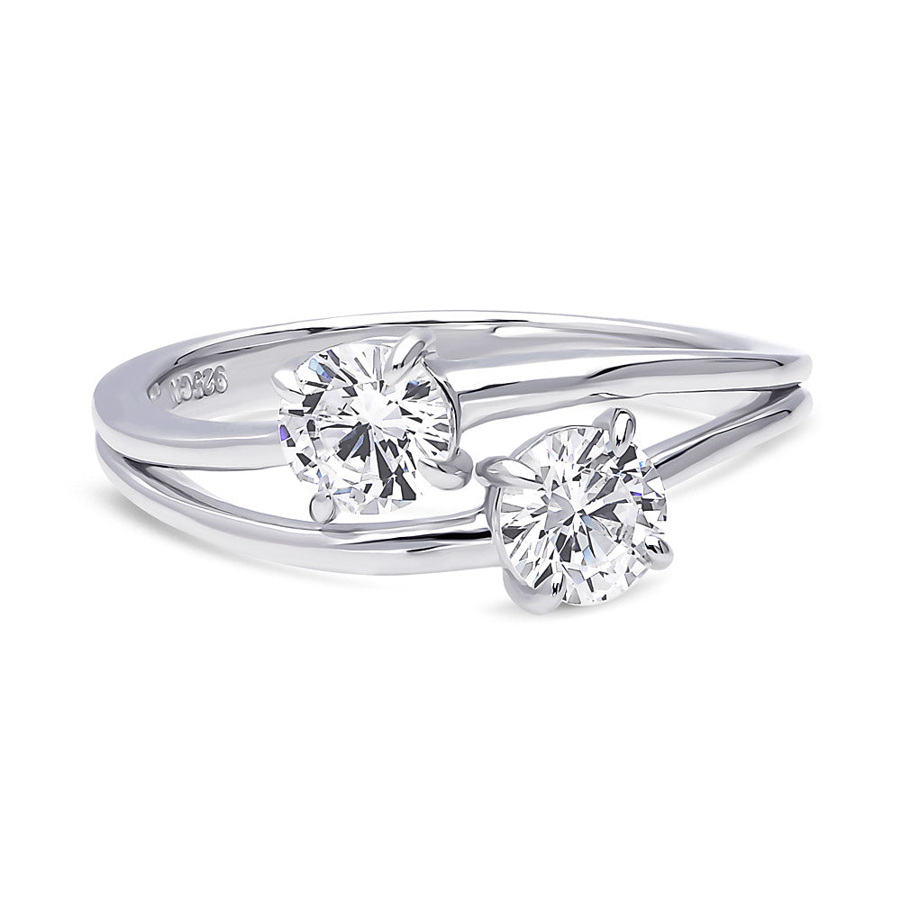 Bypass 2-Stone CZ Split Shank Ring in Sterling Silver