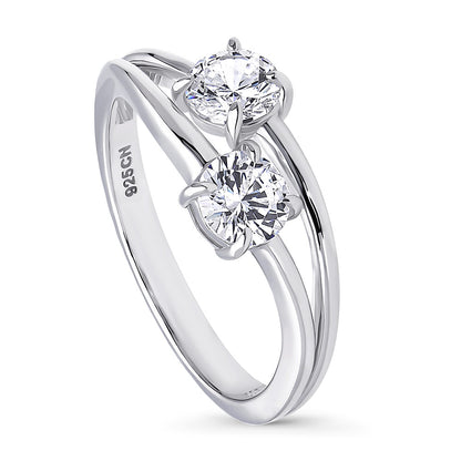 Bypass 2-Stone CZ Split Shank Ring in Sterling Silver