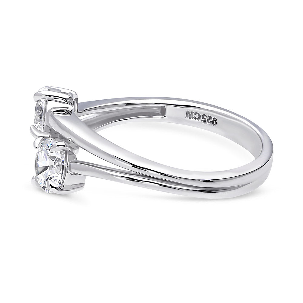 Angle view of Bypass 2-Stone CZ Split Shank Ring in Sterling Silver, 5 of 11