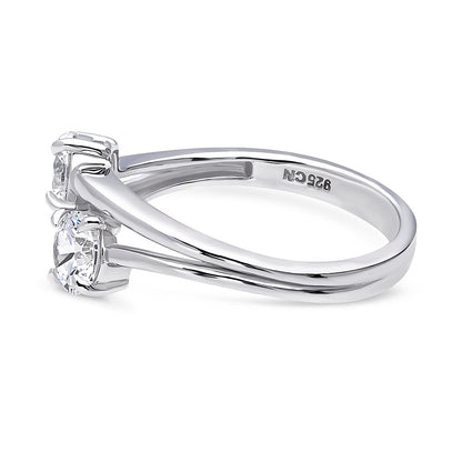 Bypass 2-Stone CZ Split Shank Ring in Sterling Silver