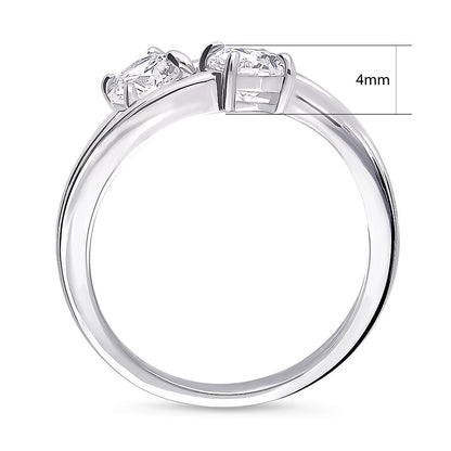 Bypass 2-Stone CZ Split Shank Ring in Sterling Silver