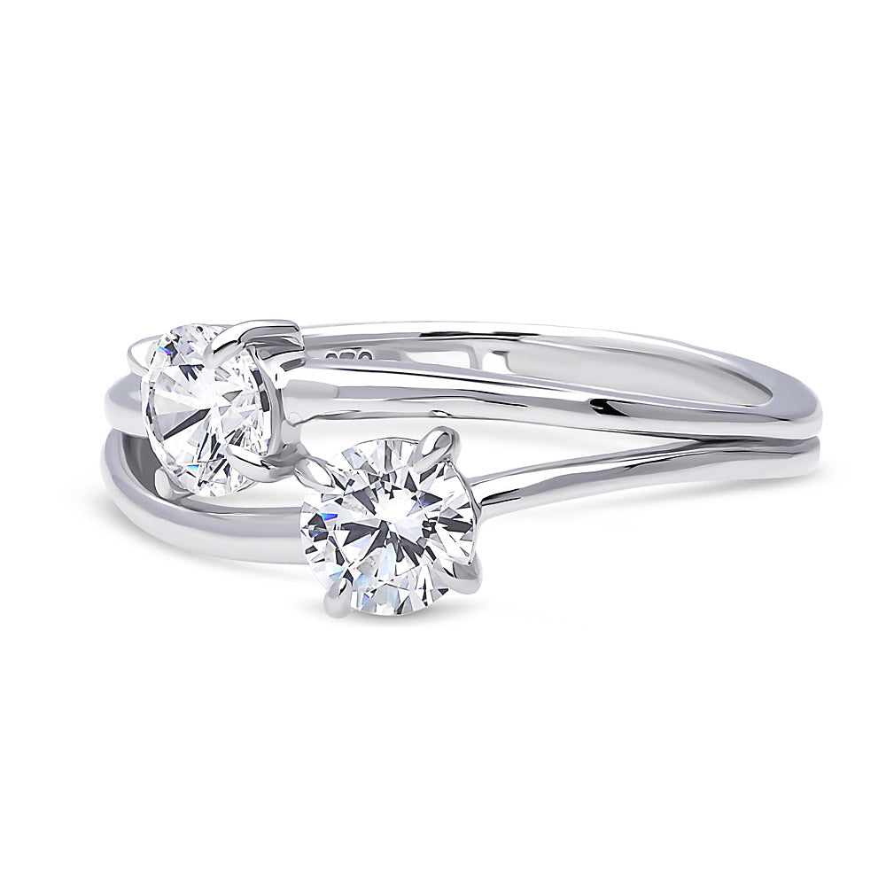 Bypass 2-Stone CZ Split Shank Ring in Sterling Silver