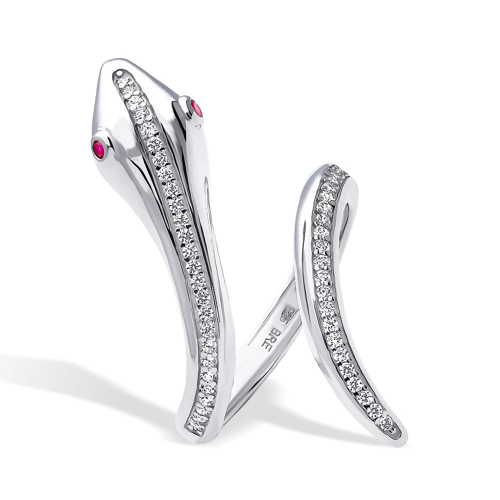 Front view of Snake CZ Ring in Sterling Silver, 3 of 5