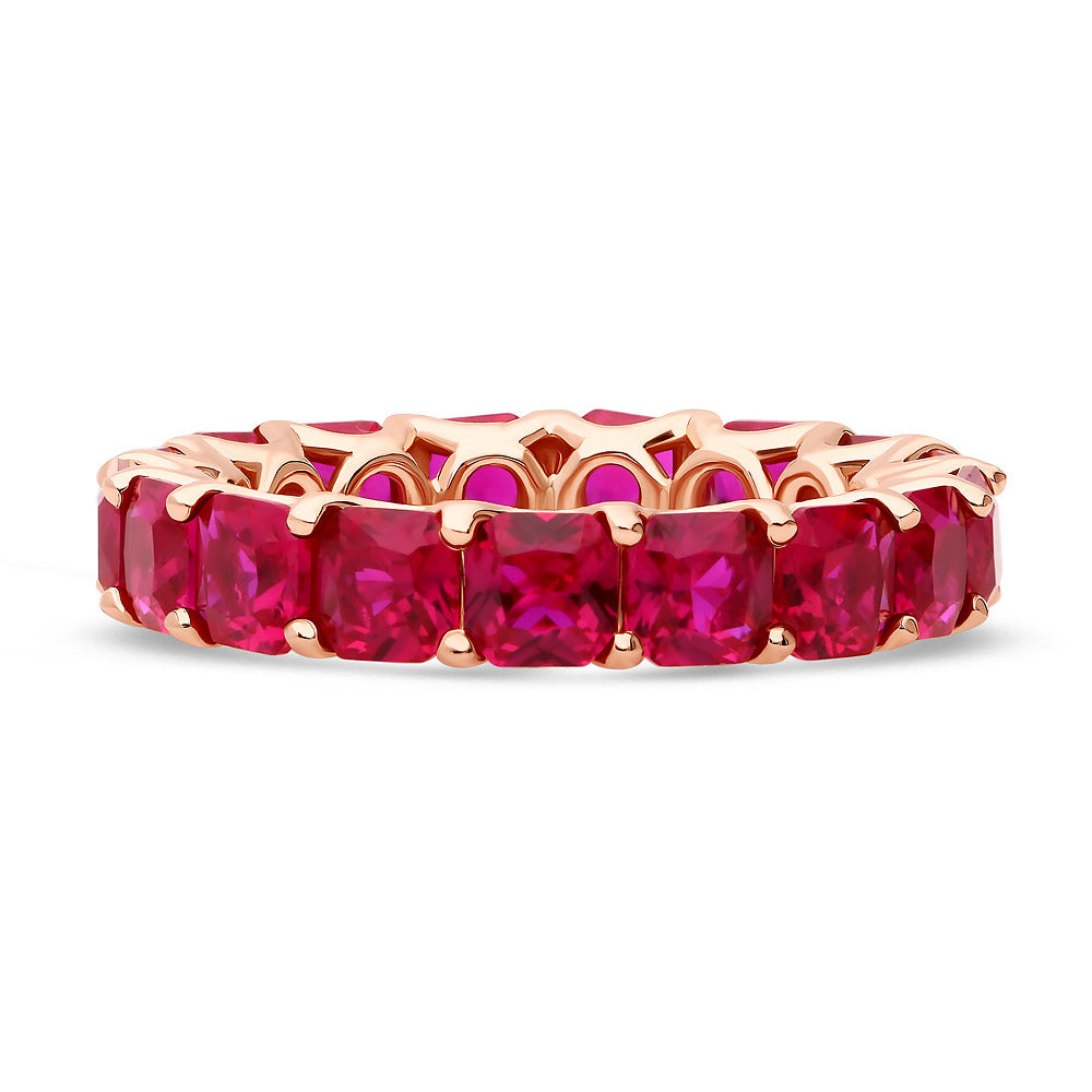 Red Pave CZ Eternity Ring in Rose Gold Flashed Sterling Silver