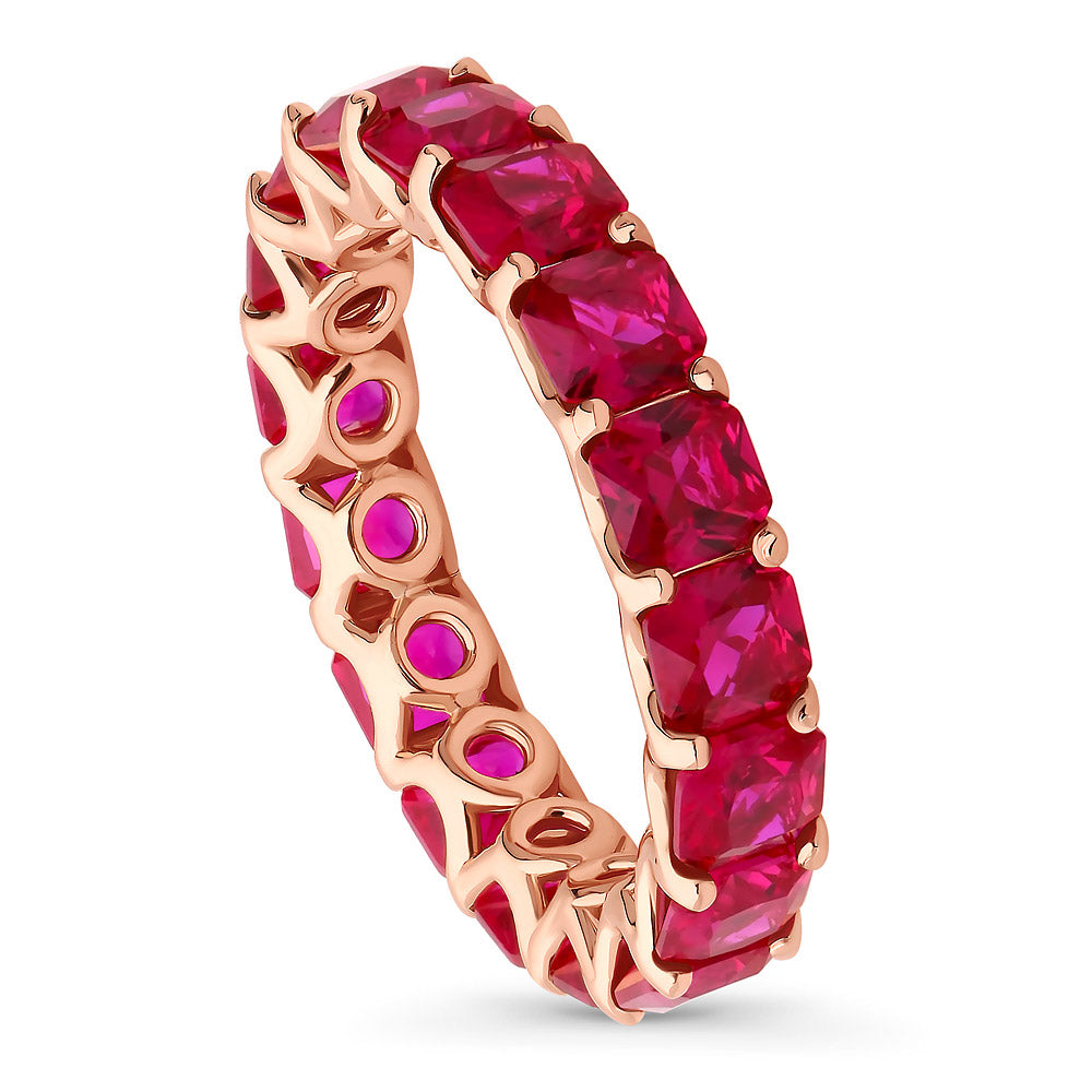 Front view of Red Pave CZ Eternity Ring in Rose Gold Flashed Sterling Silver, 4 of 8