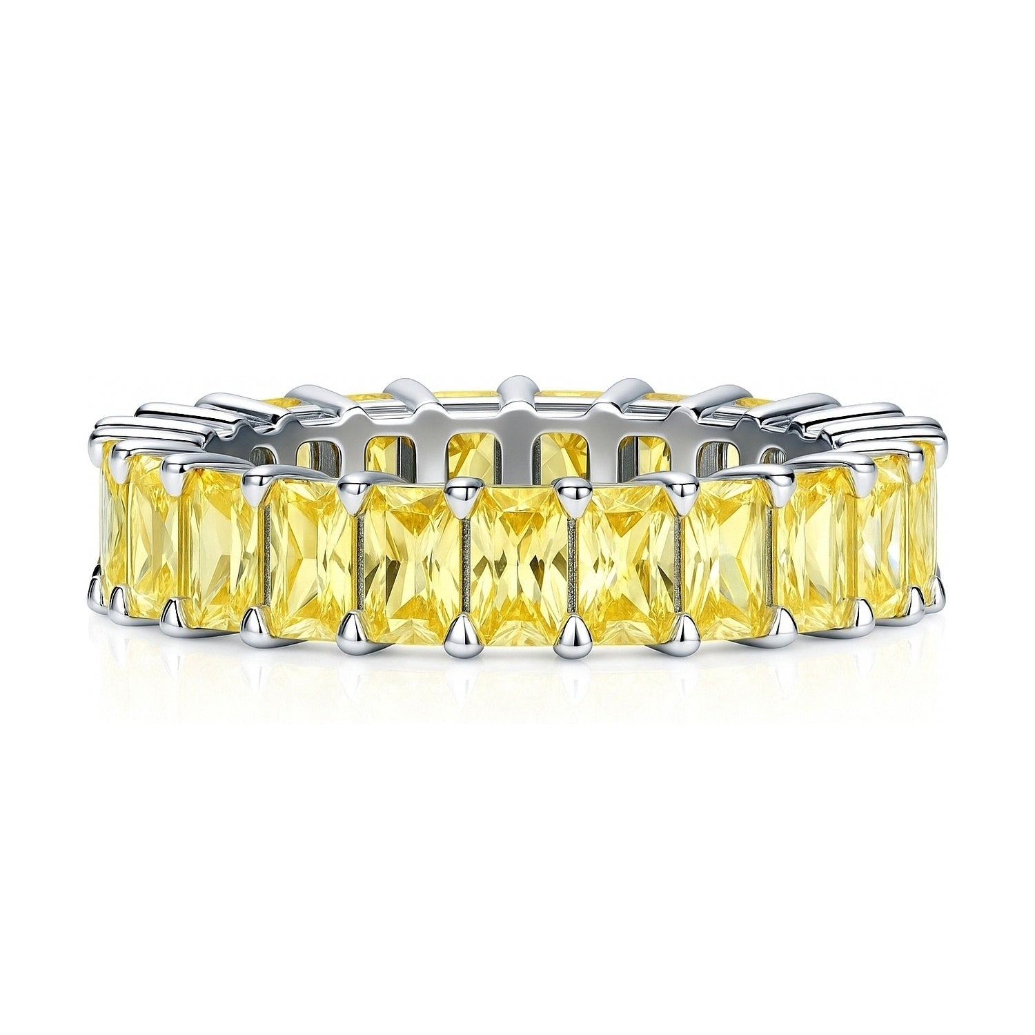 Canary Yellow Pave Radiant CZ Eternity Ring in Sterling Silver, 1 of 11