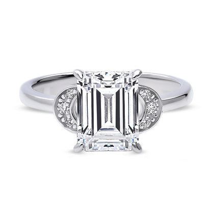 Crescent Moon Solitaire 2.6ct CZ Ring in Sterling Silver