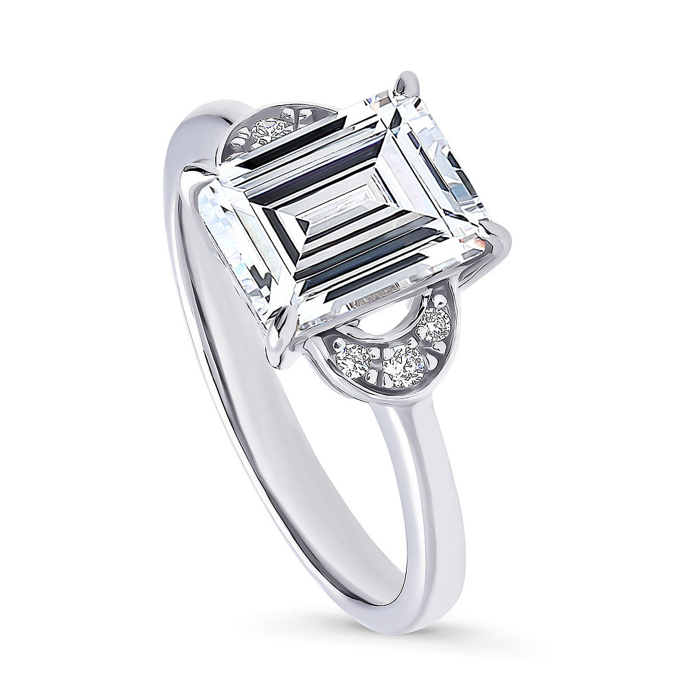 Crescent Moon Solitaire 2.6ct CZ Ring in Sterling Silver