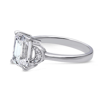 Crescent Moon Solitaire 2.6ct CZ Ring in Sterling Silver