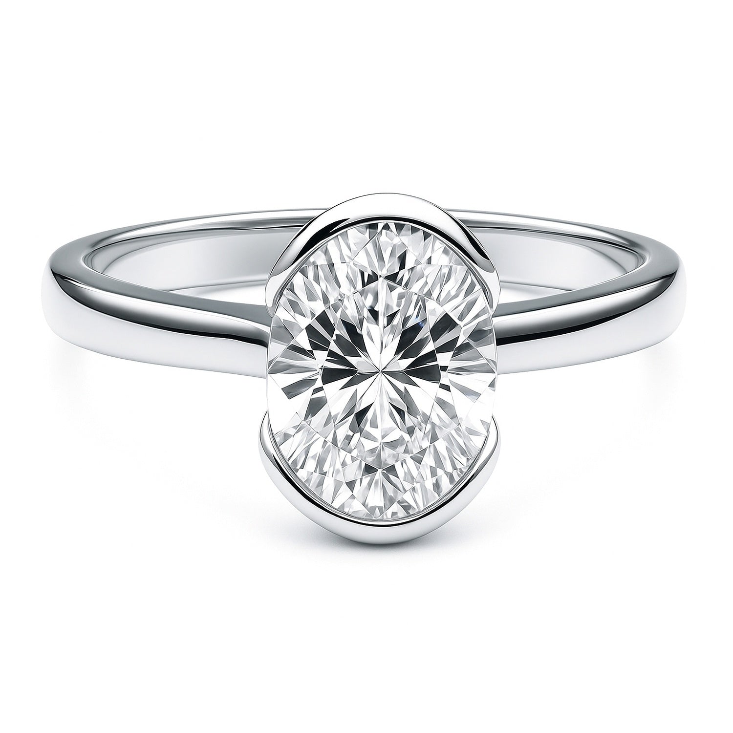 Solitaire 1.8ct Bezel Oval CZ Ring in Sterling Silver, 1 of 9