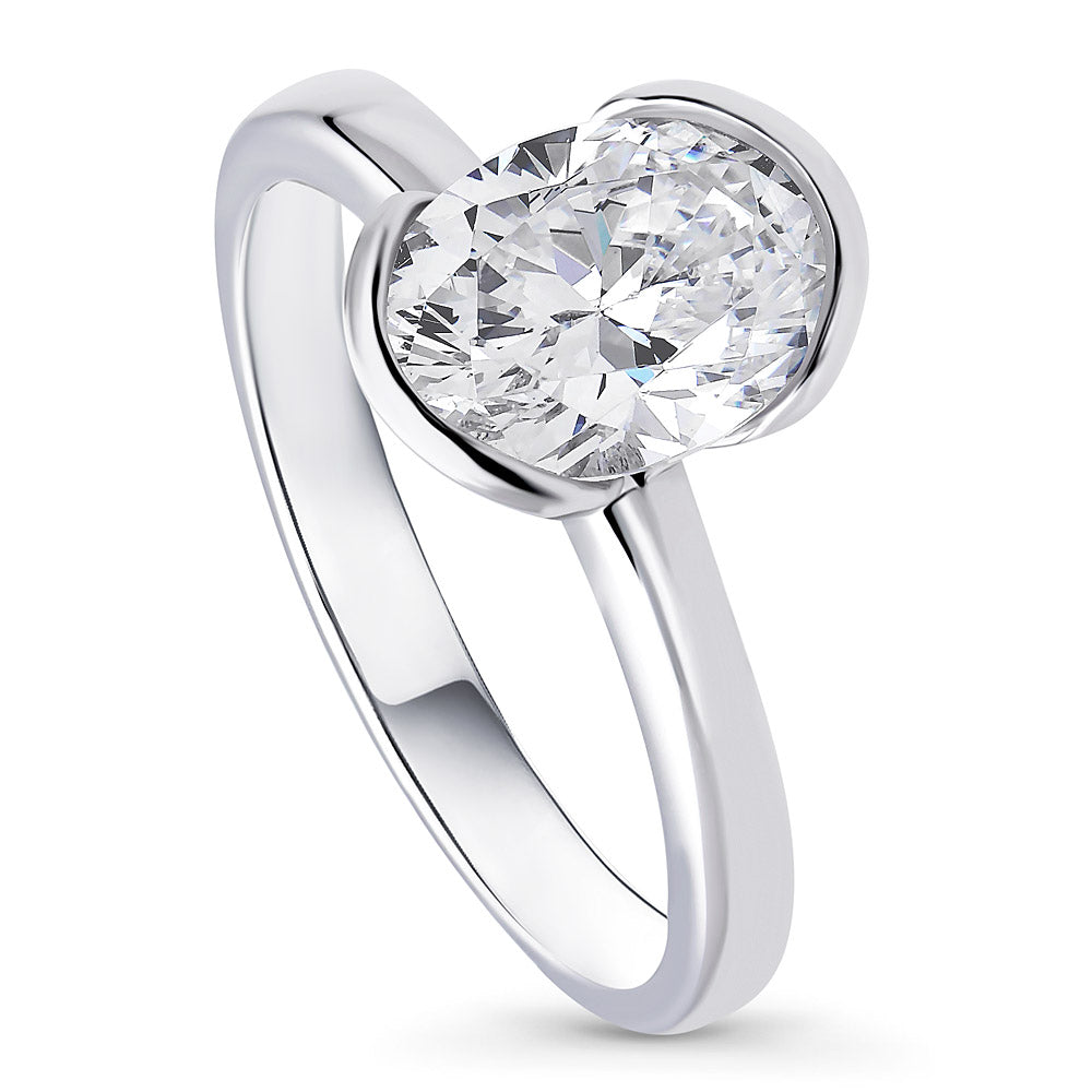 Sterling Silver Solitaire Oval CZ Wedding Engagement Ring